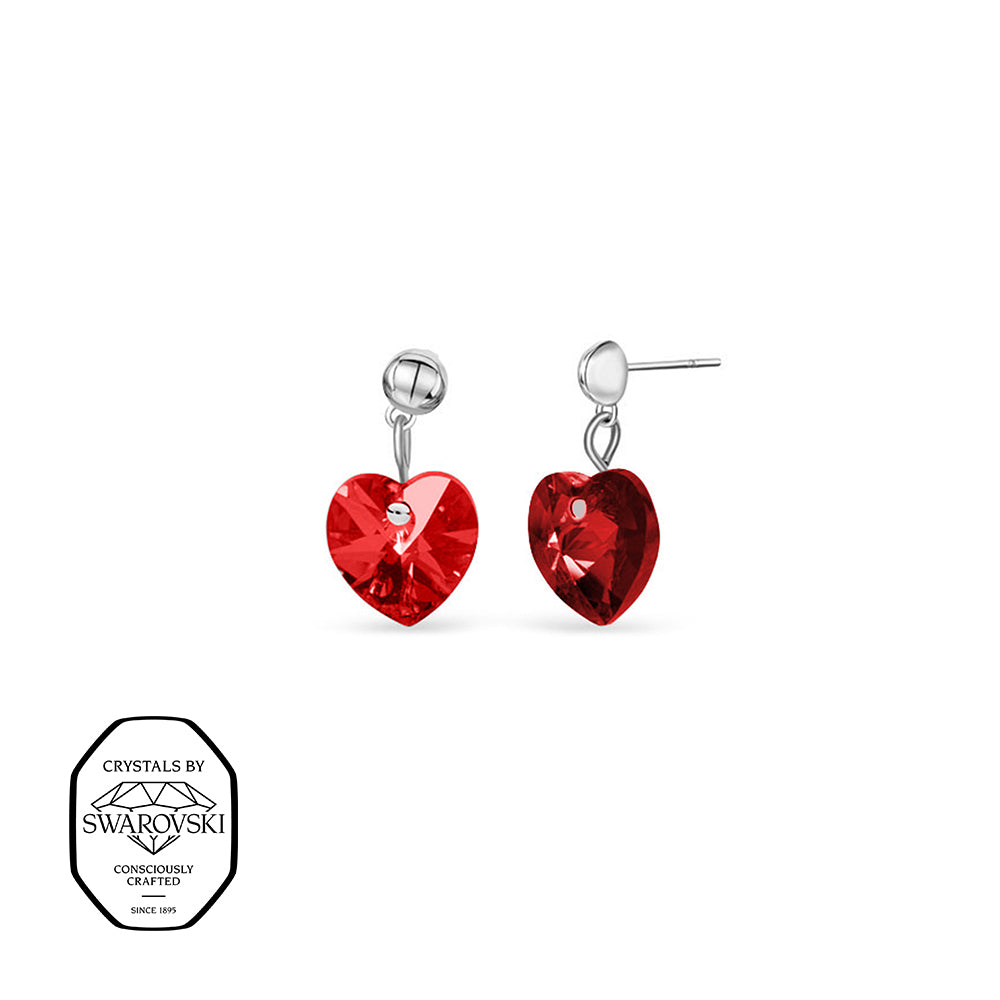 Herz Ohrhänger mit Swarovski® Kristallen in Siam-Rot