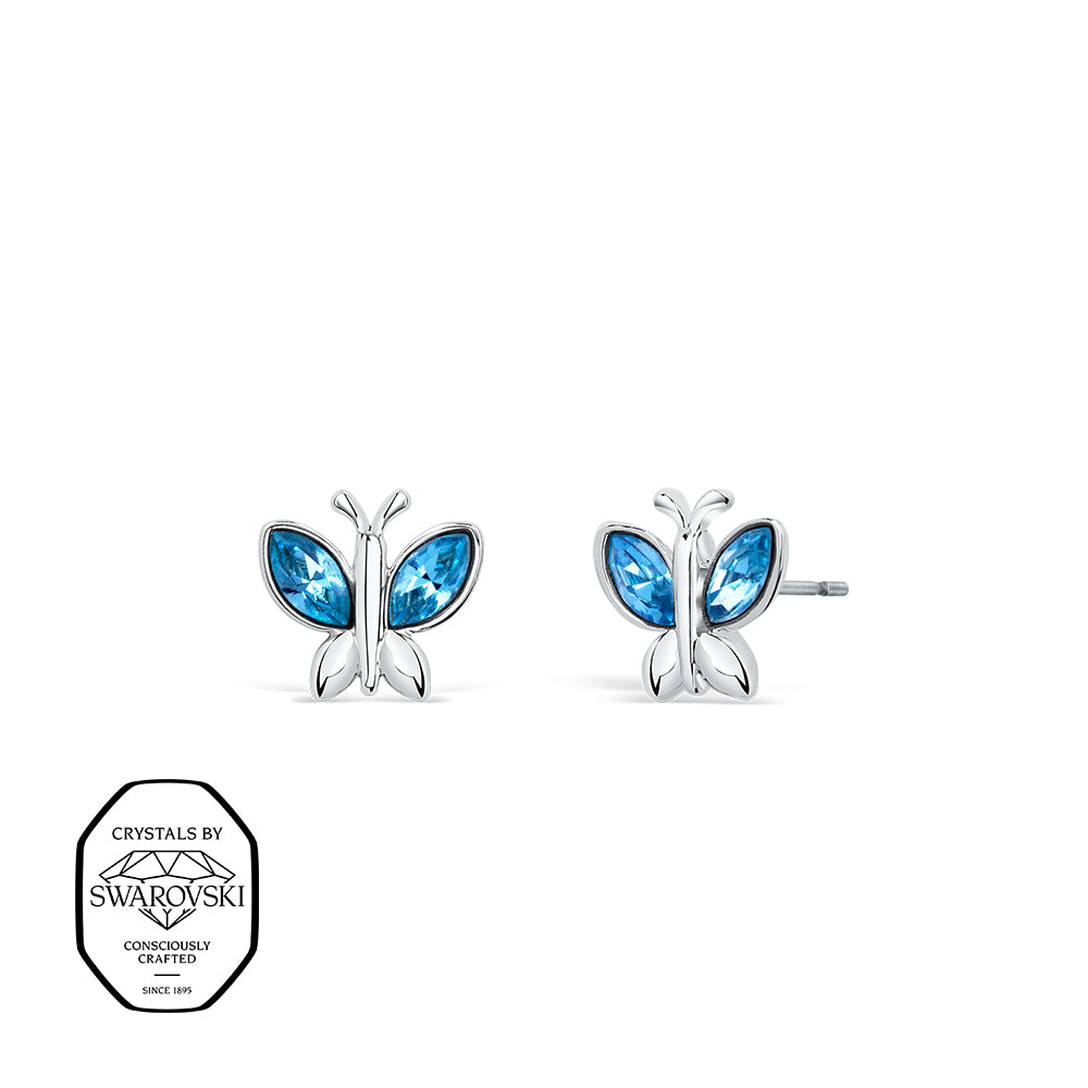 Schmetterling Ohrstecker mit blauen Swarovski® Kristallen in Silber