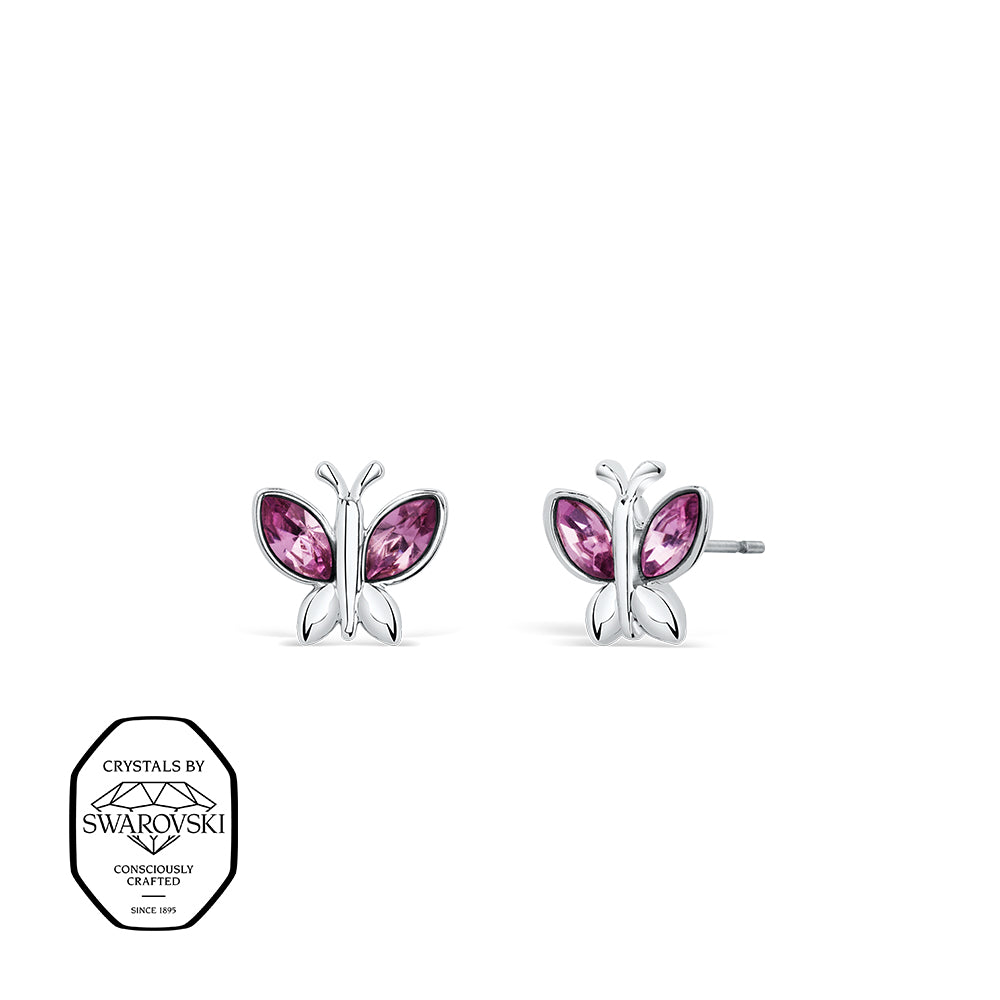 Schmetterling Ohrstecker mit rosa Swarovski® Kristallen in Silber