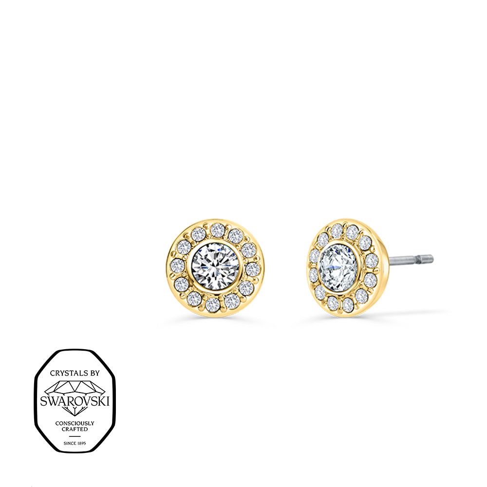 Ohrstecker Gold mit rundem Swarovski® Kristall und Zirkonia-Rahmen