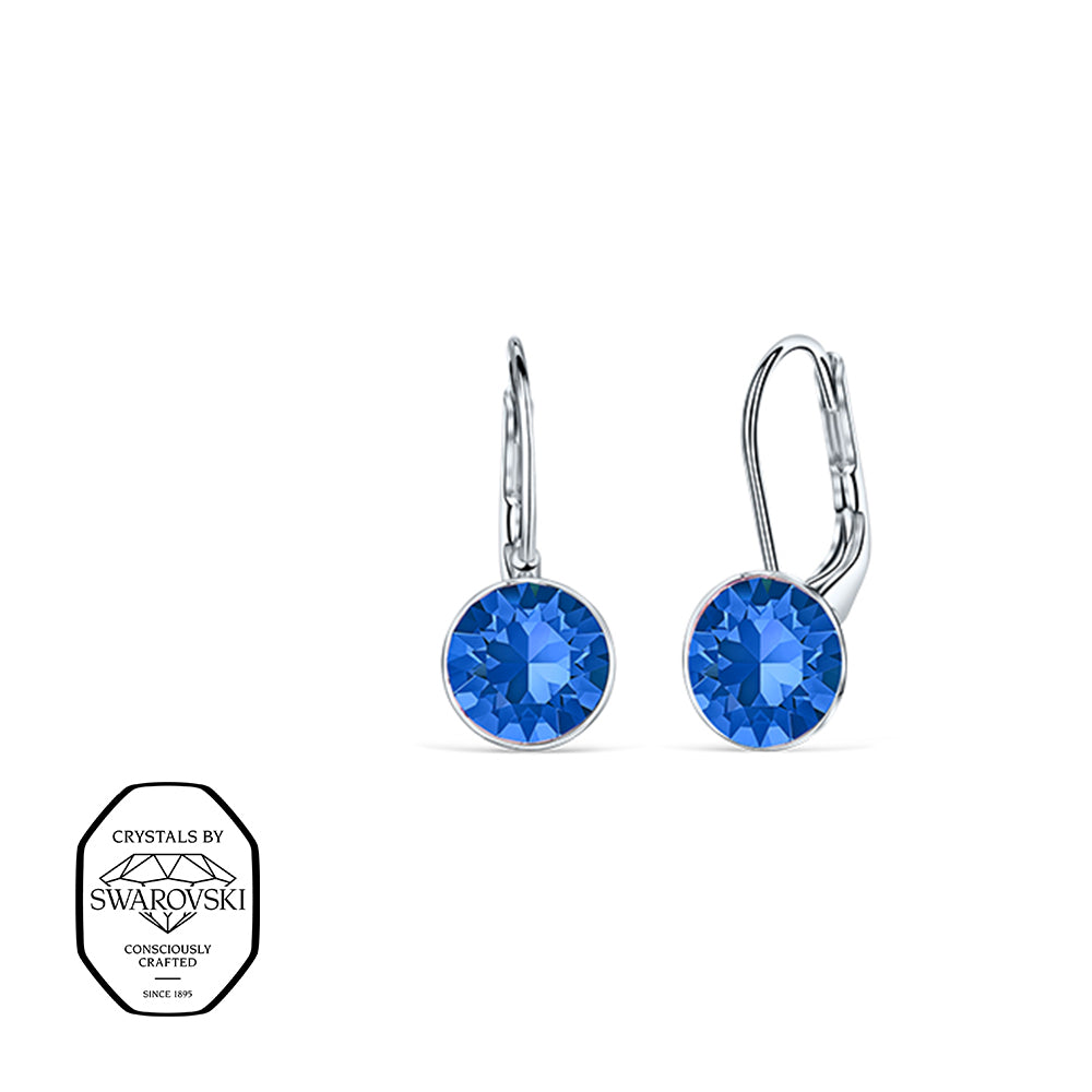 Silberne Ohrhänger mit Swarovski® Kristallen in Saphirblau, funkelnde Ohrringe mit tiefblauem Glanz