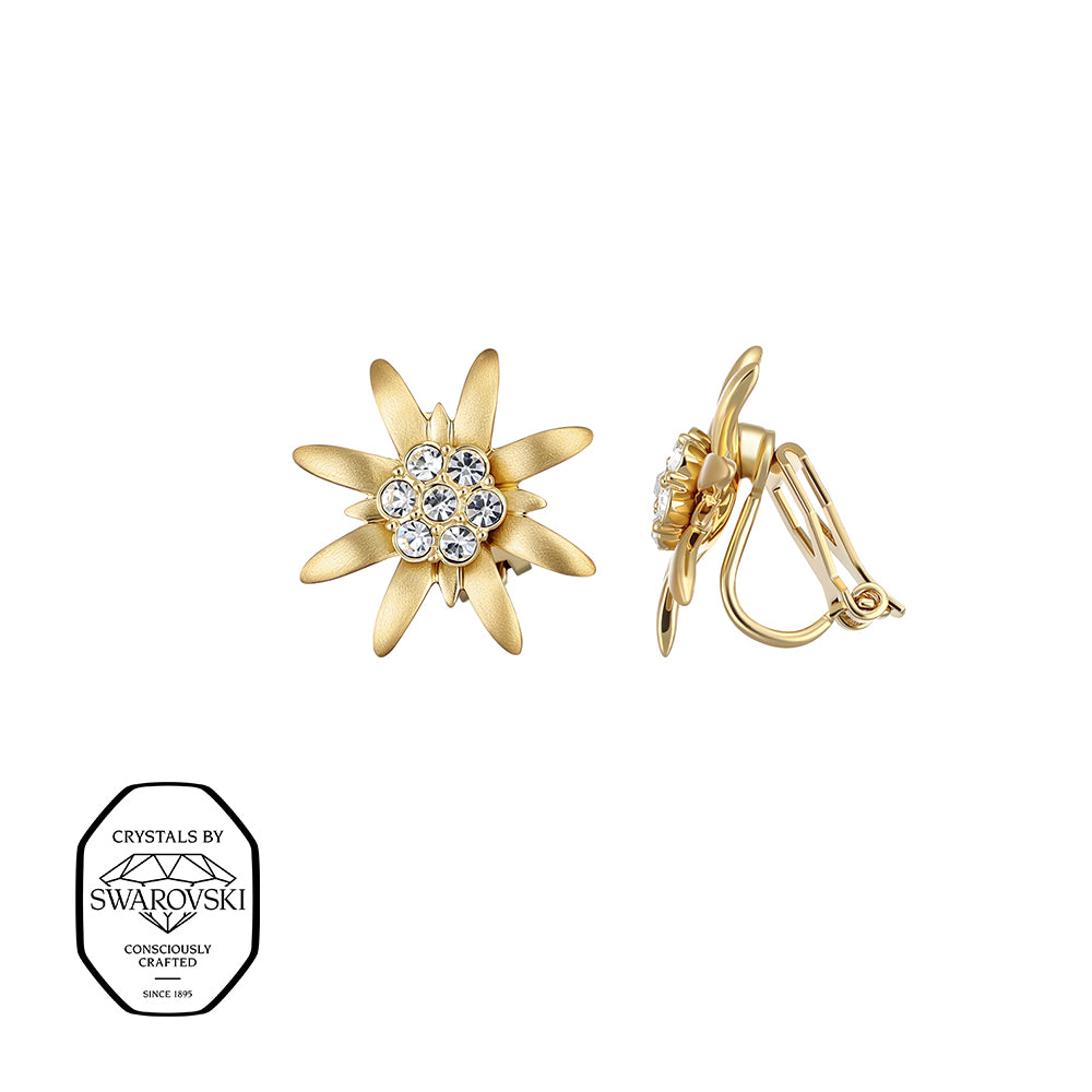 Vergoldete Edelweiß Ohrclips mit Swarovski® Kristallen.