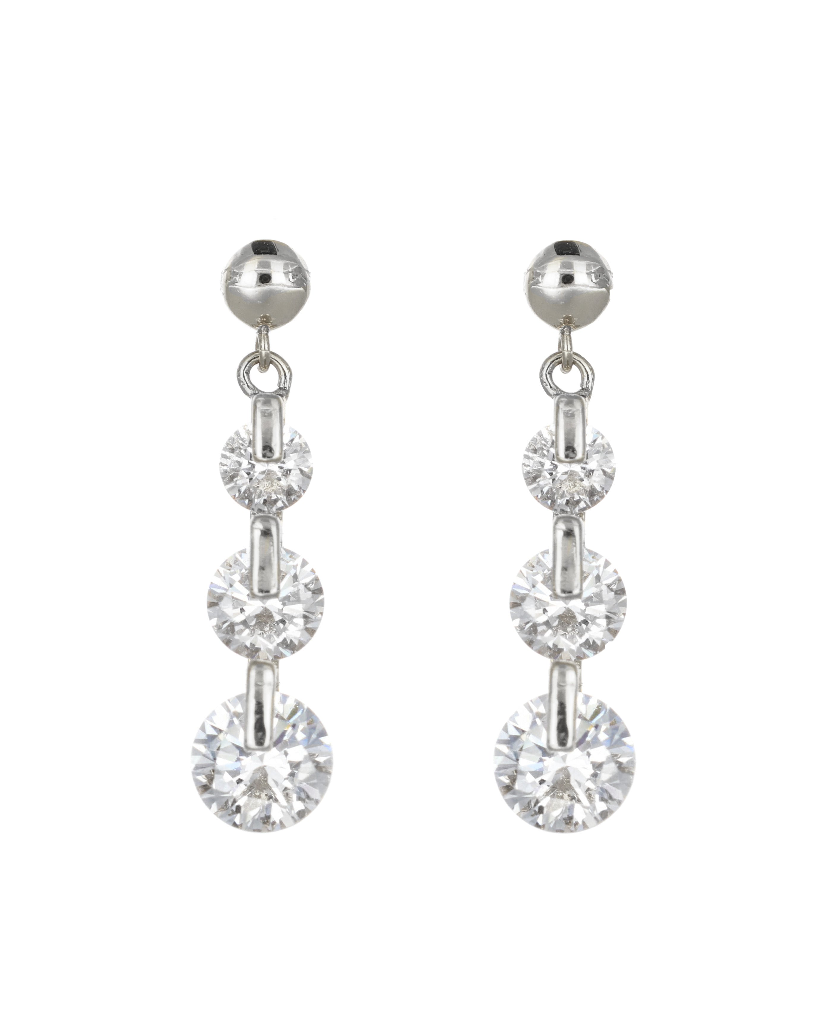 Silberfarbene Ohrhänger mit drei klaren Kristallen in Reihe