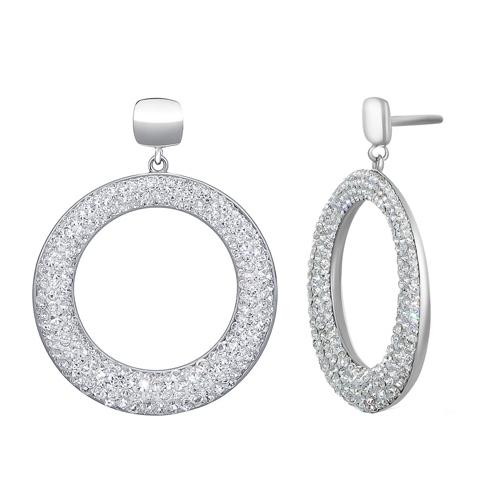 Runde silberfarbene Ohrhänger mit klaren Kristallen, vollständig besetzt für intensives Funkeln. von Crystalp