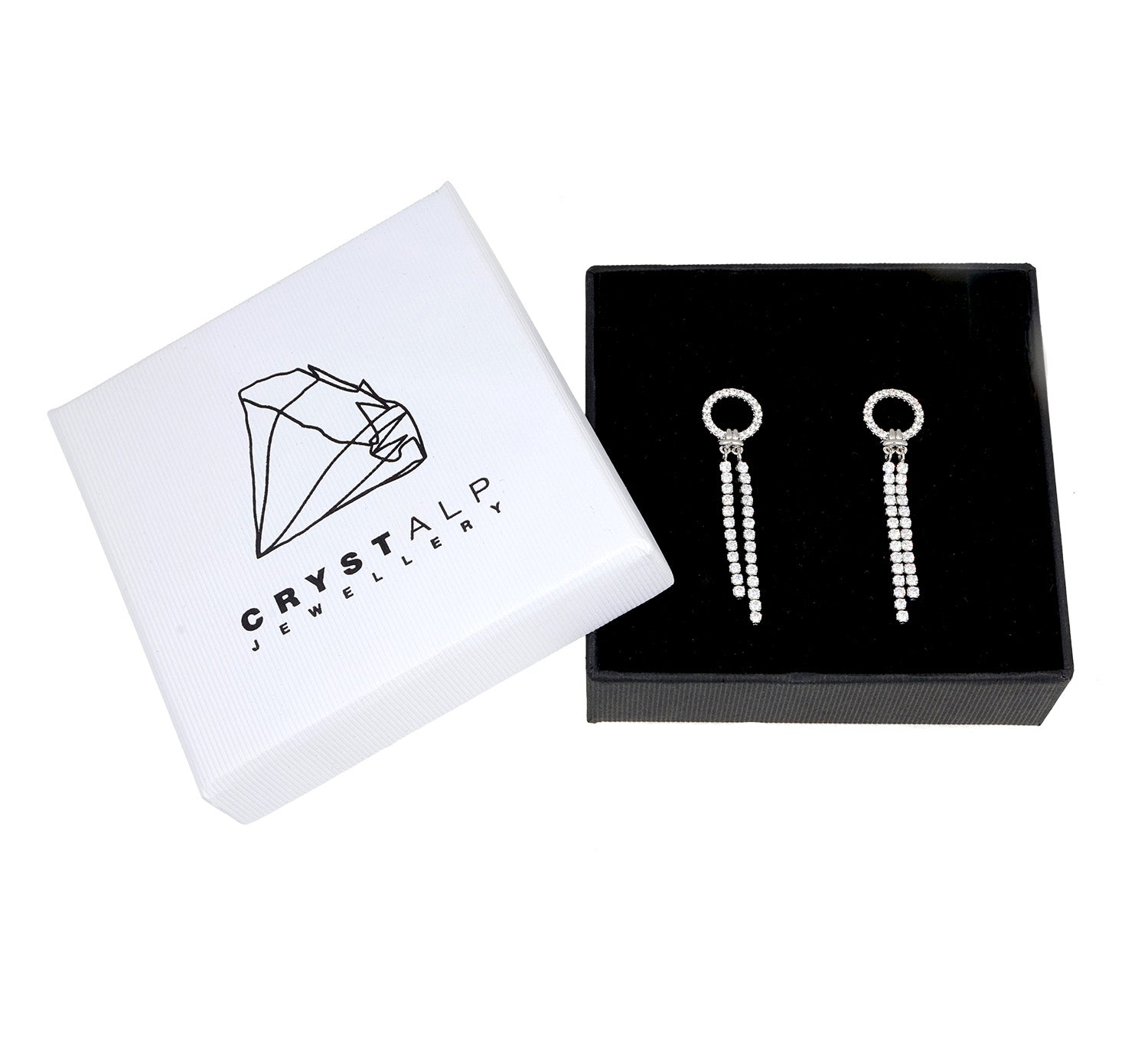 Cascade earrings in der Crystalp Schmuckverpackung