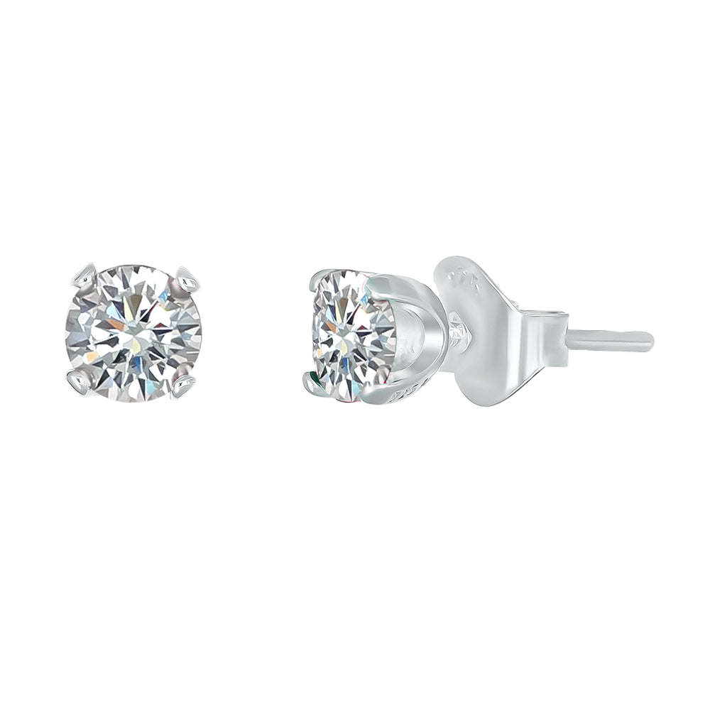 Silberne Ohrstecker mit weißen Kristallen – klassischer Damenschmuck.