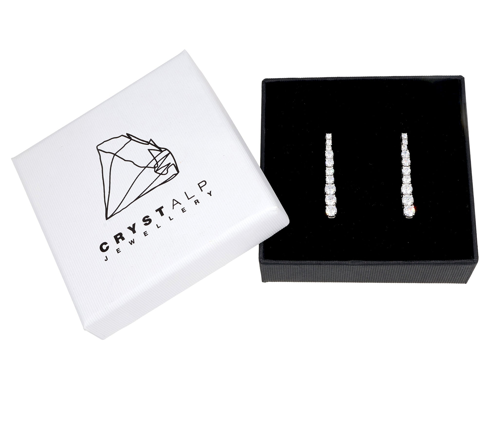 Cascade silver earrings in der Crystalp Schmuckverpackung