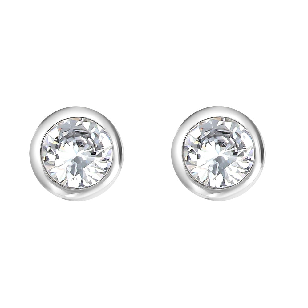 Elegante Ohrstecker in Silberoptik mit runden, klaren Kristallen in glatter Zargenfassung