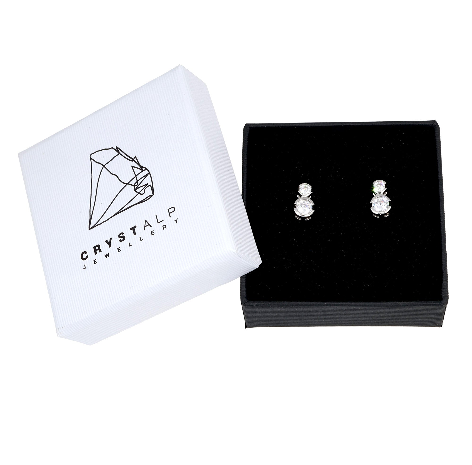 Double hold silver earrings in der Verpackung