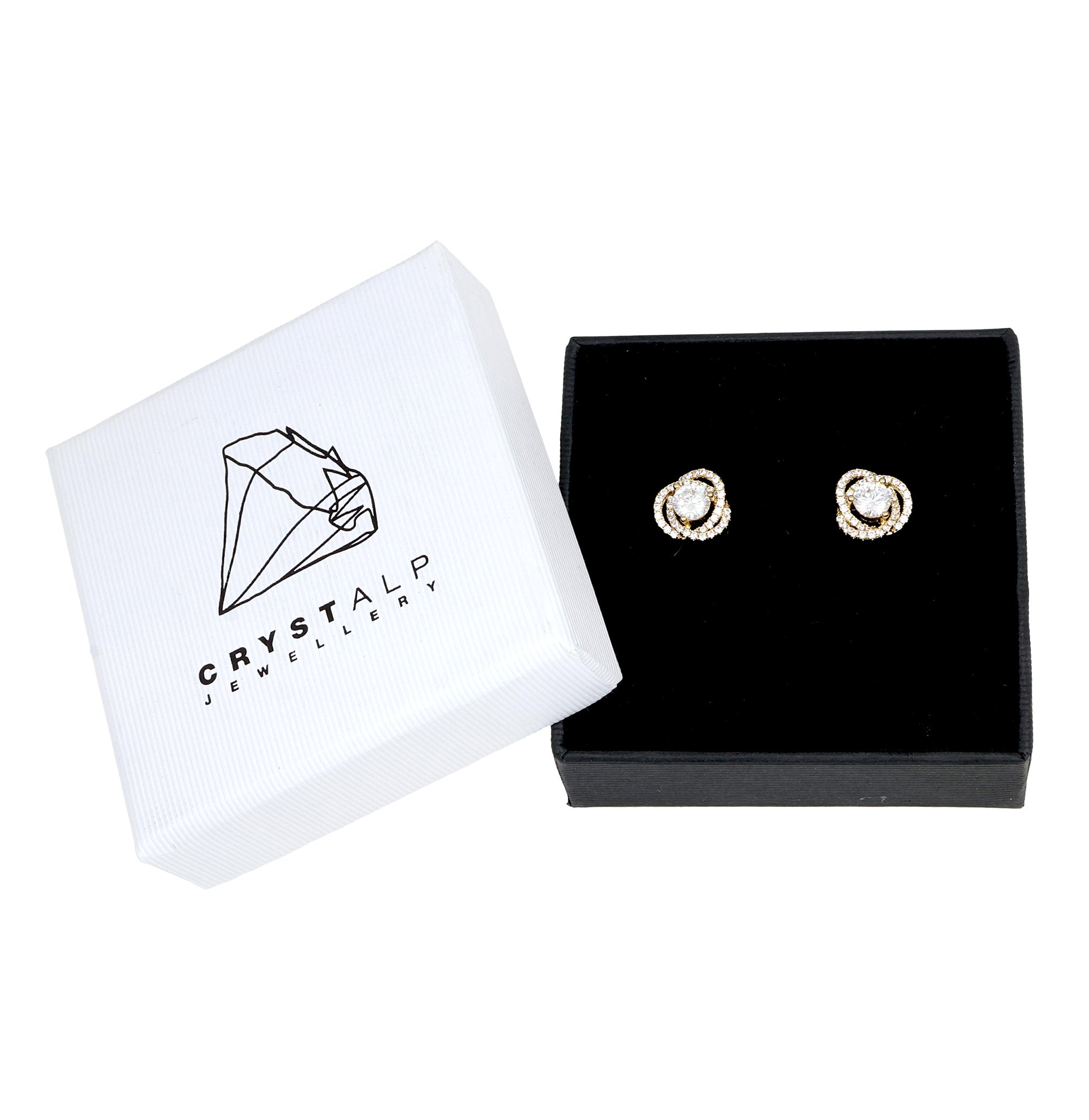 Ray post earrings in der Verpackung