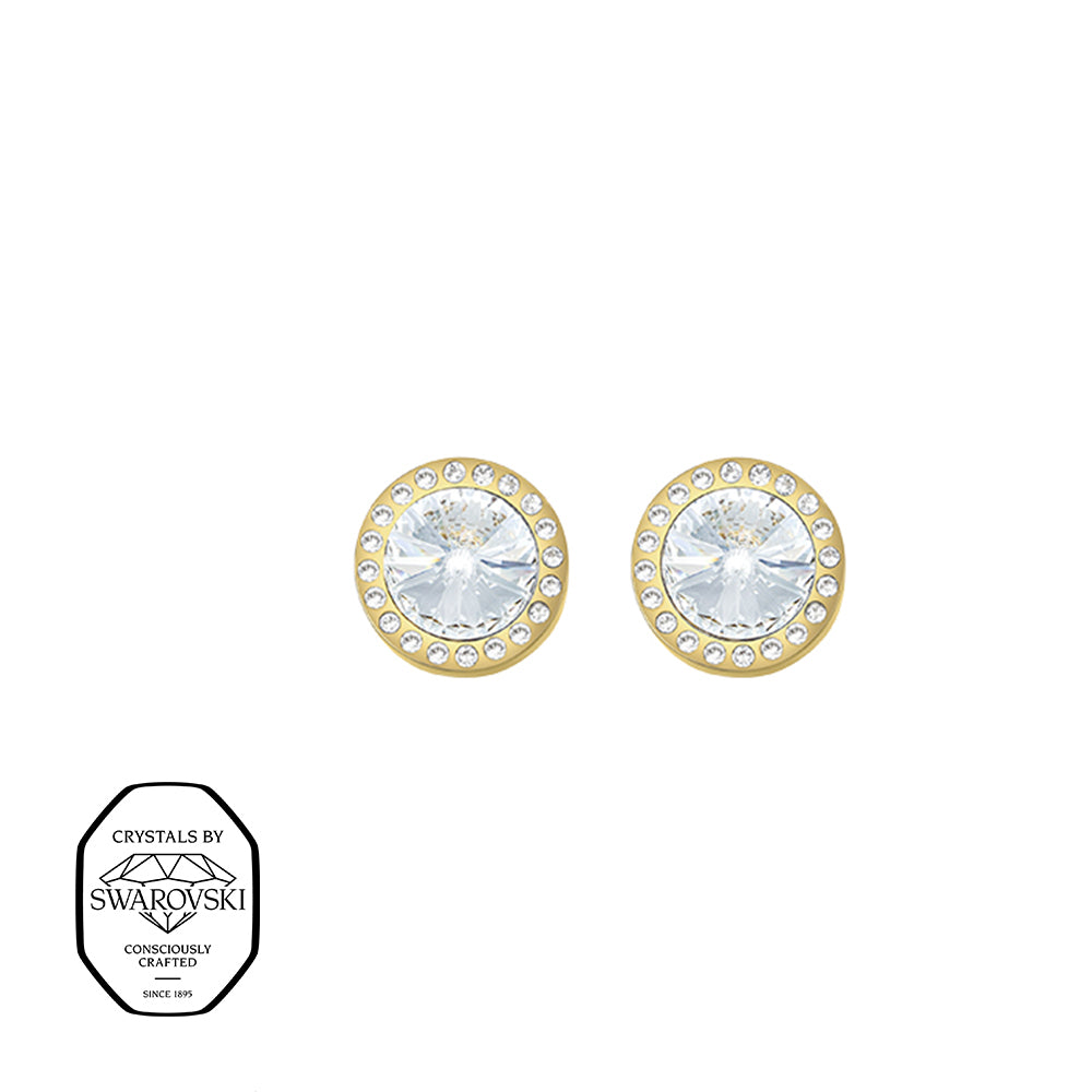 Goldene Ohrstecker mit rundem Swarovski® Kristall und Kristallrahmen.