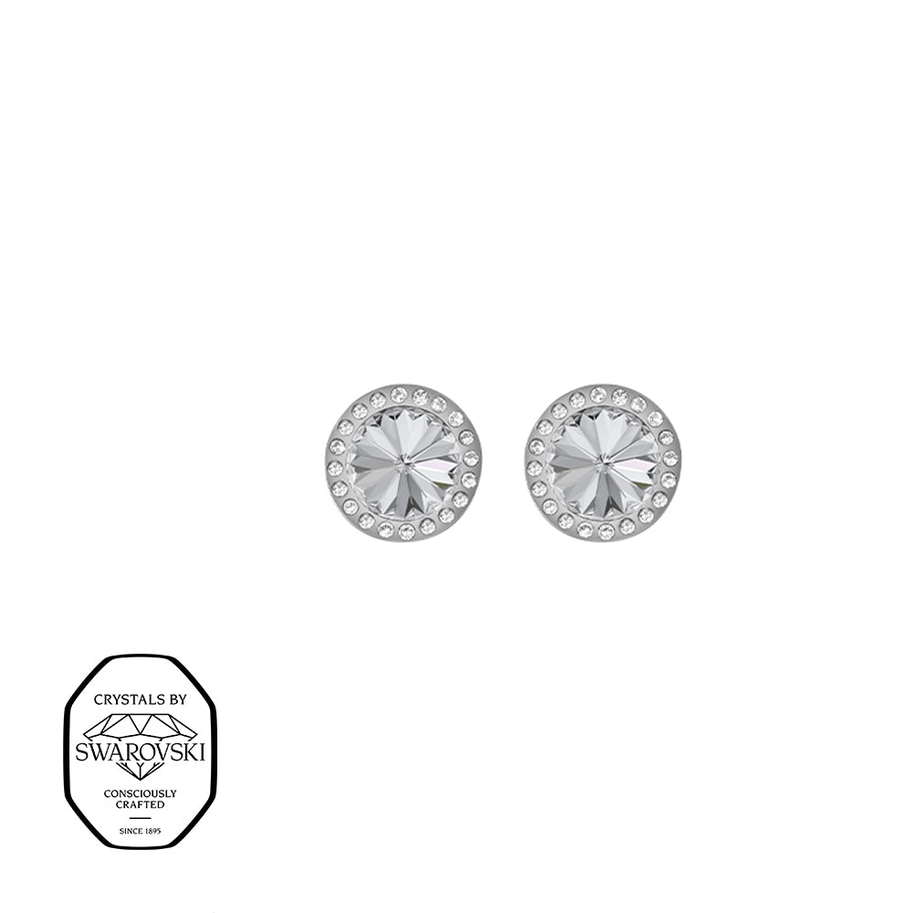 Silberne Ohrstecker mit klaren Swarovski® Kristallen und funkelndem Kristallrahmen.