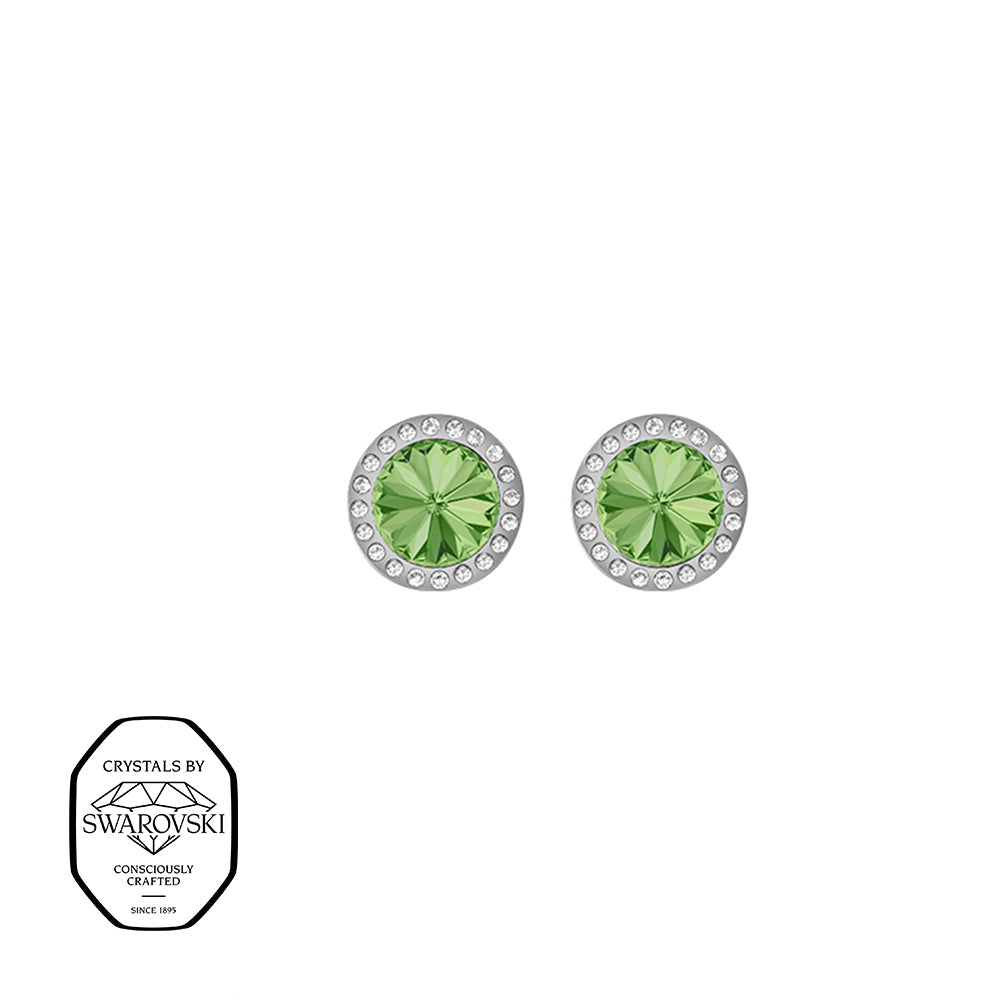 Silberne Ohrstecker mit grünen Swarovski® Kristallen und funkelndem Kristallrahmen.