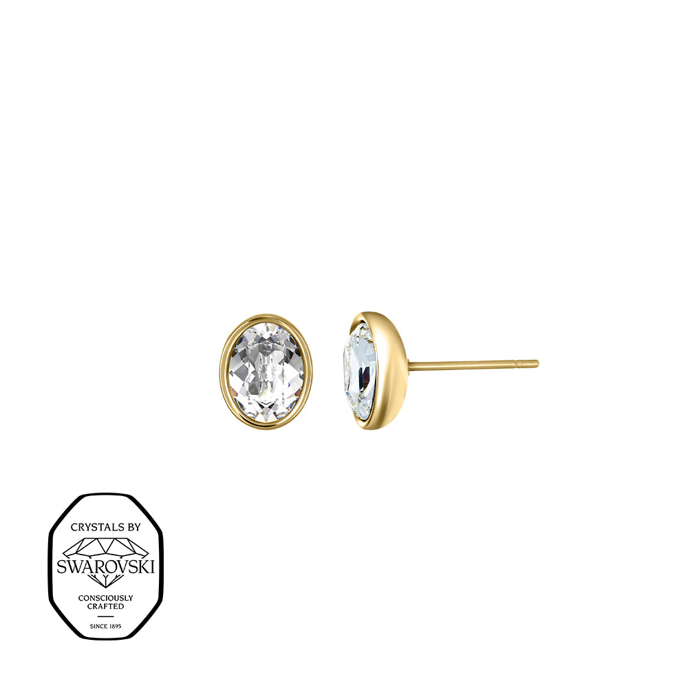 Goldfarbene Ohrstecker mit ovalem Swarovski® Kristall in Kristallklar – elegante Steckerohrringe mit funkelndem Glanz