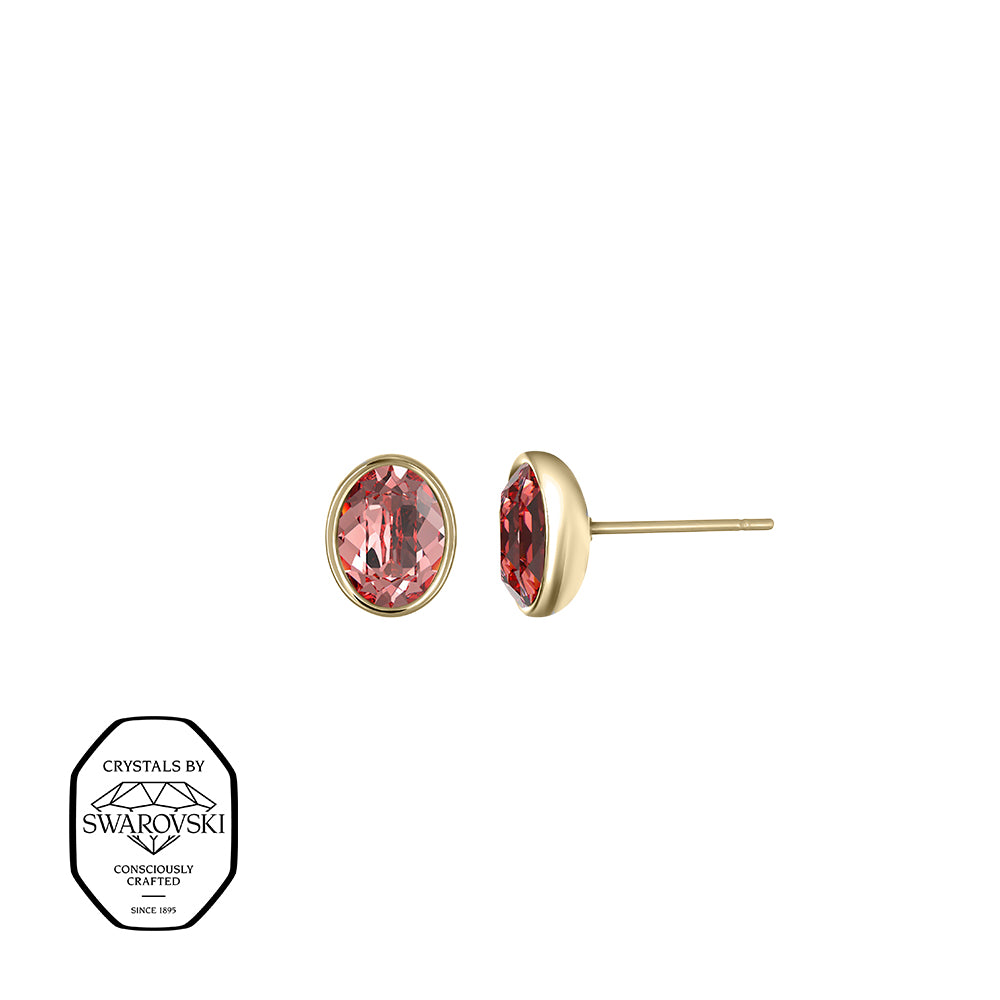Goldfarbene Ohrstecker mit ovalem Swarovski® Kristall in Rosenpeach – elegante Steckerohrringe mit warmem Glanz.