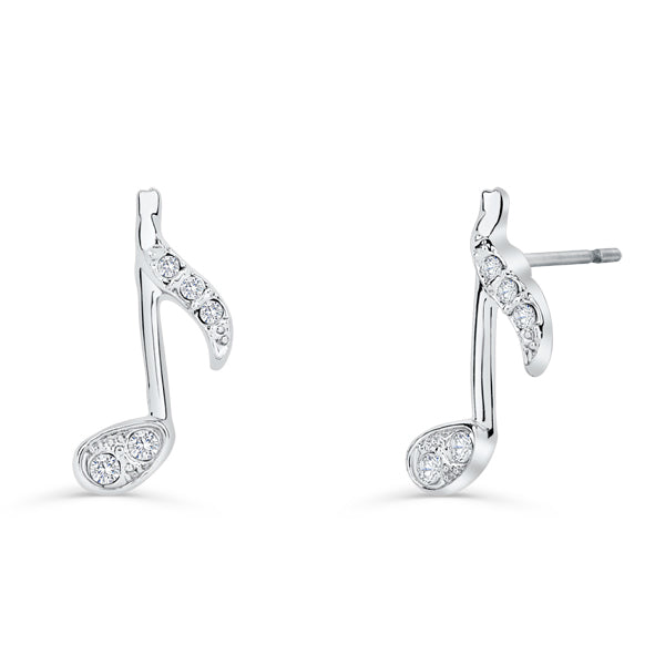 Silber Ohrstecker in Notenschlüssel-Form mit funkelnden Kristallen von Crystalp