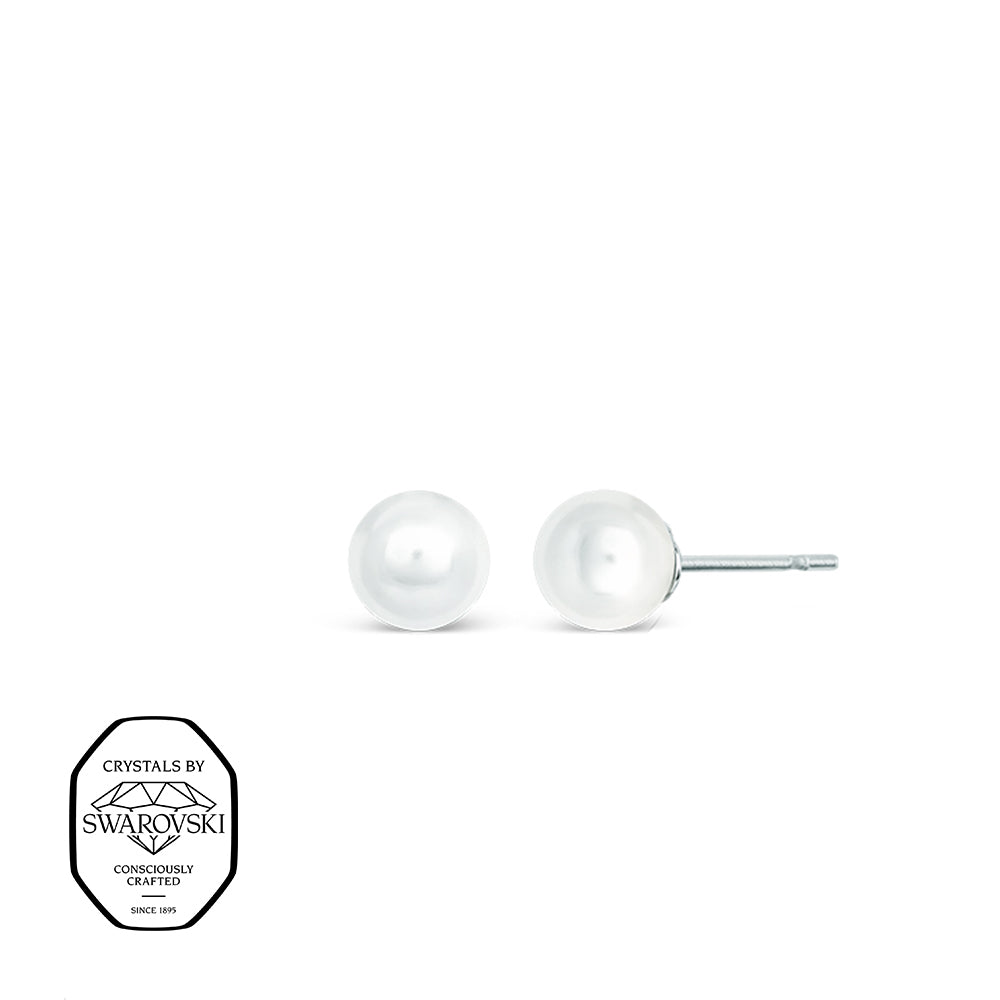 Runde Ohrstecker mit weißen Swarovski® Kristallperlen und Edelstahl-Steckverschluss