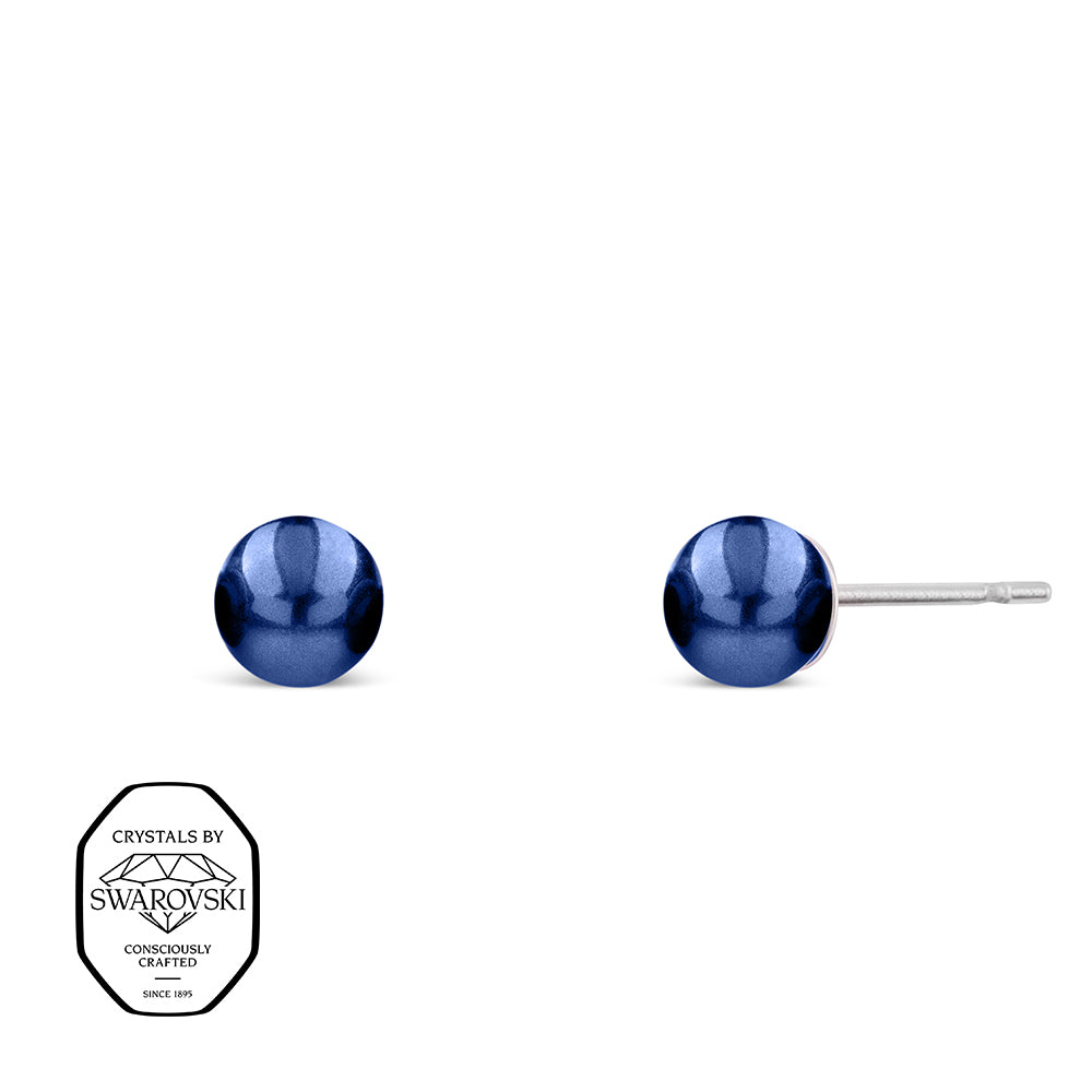 Elegante blaue Perlen Ohrstecker mit Swarovski® Kristallen, glänzende runde Form für stilvolle Looks