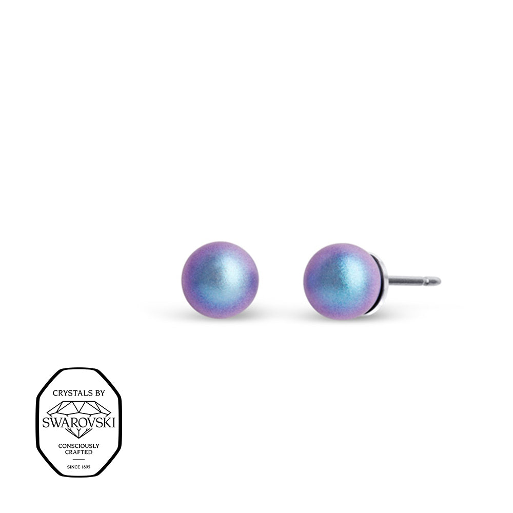 Farbige Ohrstecker mit Swarovski® Kristallen in irisierendem Lila-Blau, runde Form mit glänzendem Finish.