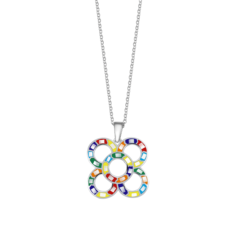 Silberne Halskette mit rundem, buntem Mosaik-Anhänger von Crystalp