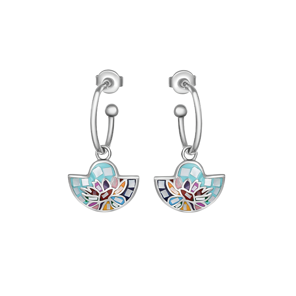 Ohrringe aus Silber mit buntem Lotus-Mosaik in Türkis, Rosa, Blau und Gelb – stilvoller Modeschmuck