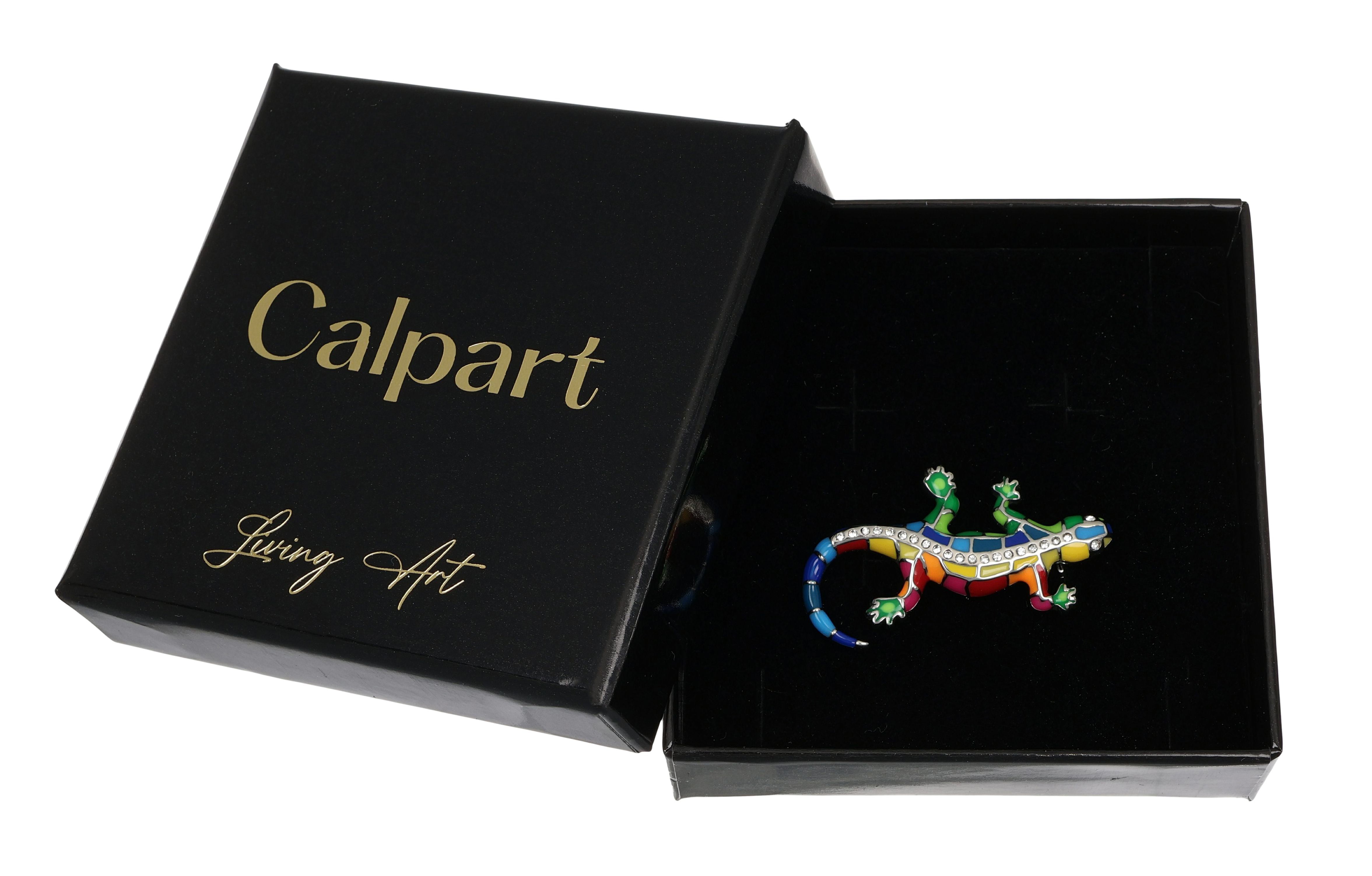 Bunte Eidechsen-Brosche mit Kristallen in edler Geschenkbox von Calpart