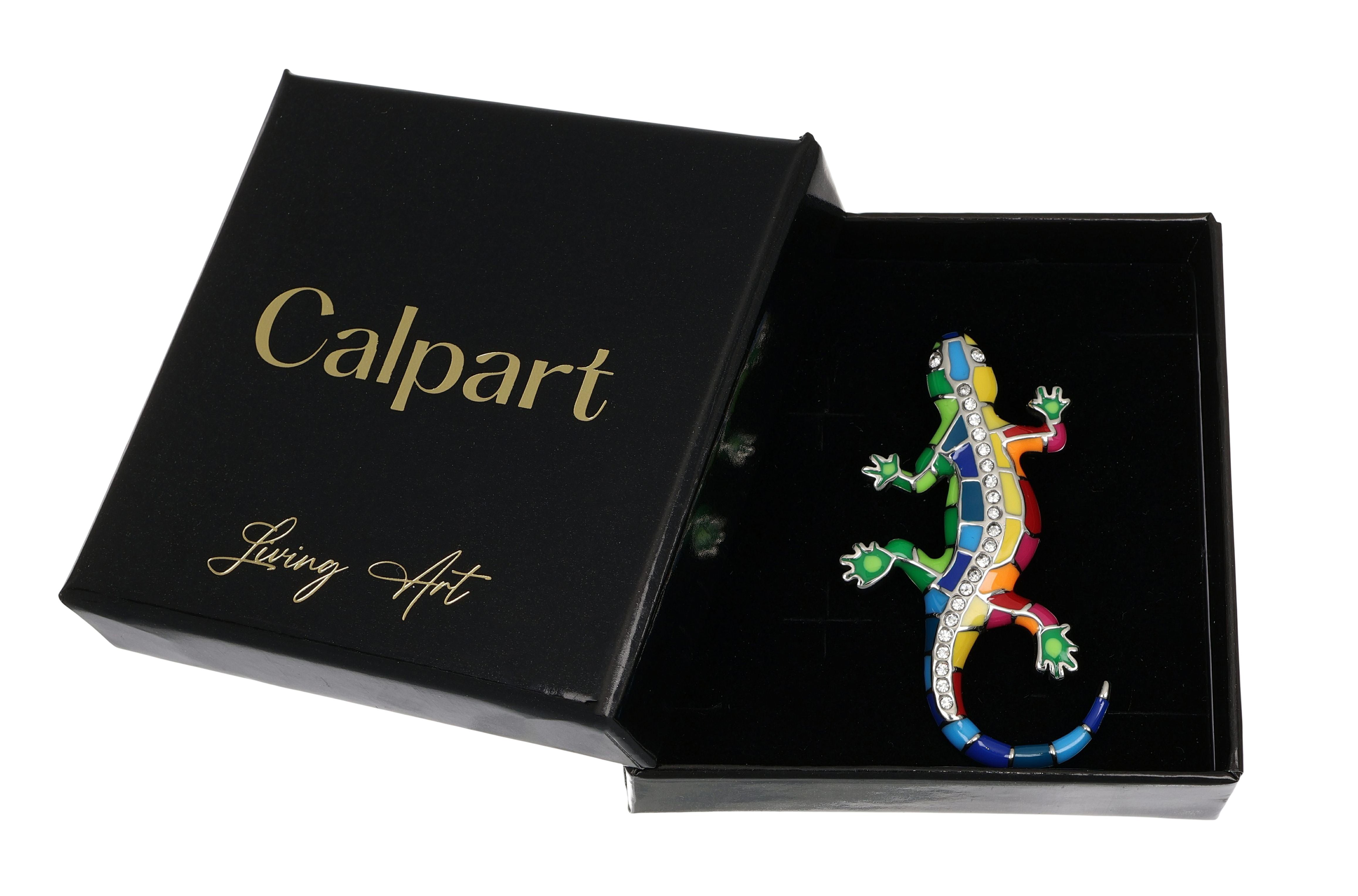 Bunte Eidechsen-Brosche mit Kristallen in edler Geschenkbox von Calpart