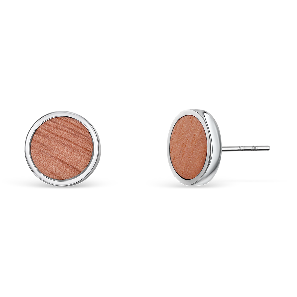 Runde Silber Ohrstecker mit edlem Holz-Inlay von Crystalp