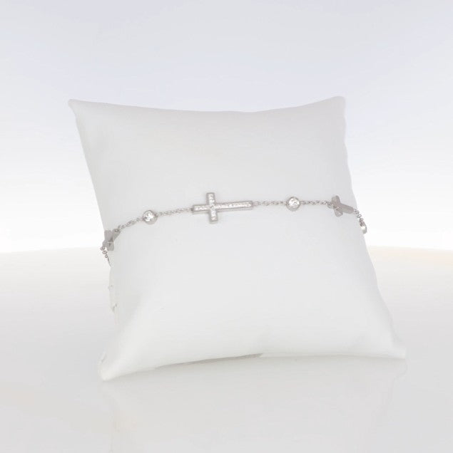Crystalp Multiple Cross Bracelet aus Edelstahl in Silber, filigranes Armband mit Kreuz-Design