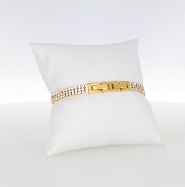 Crystalp Soirée Bracelet aus Edelstahl in Gold, doppelreihiges Armband mit Swarovski® Kristallen verziert