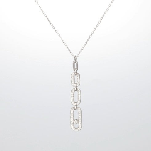 Crystalp Surprise Pendant aus Edelstahl in Silber mit modernem Kettenglieder-Design und länglichem Anhänger