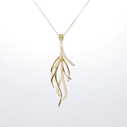 Crystalp Les Jardins Pendant in Gold aus Edelstahl mit Swarovski® Kristallen, organisches Zweig-Design