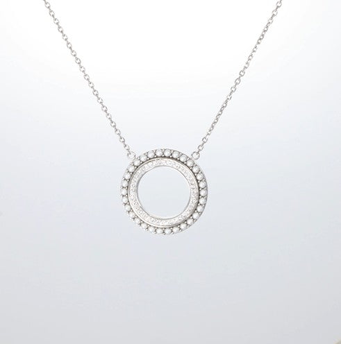 Rundes Overture Simple Pendant aus Edelstahl, kreisförmig mit Perlenrand, mit Swarovski® Kristallen verziert.