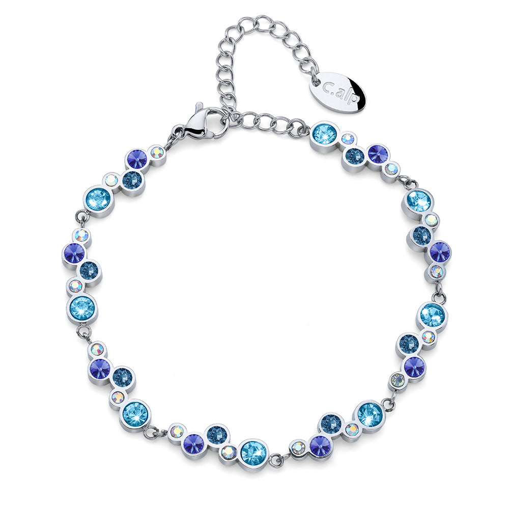 Silberfarbenes Armband mit blauen Kristallen in verschiedenen Größen von Crystalp.