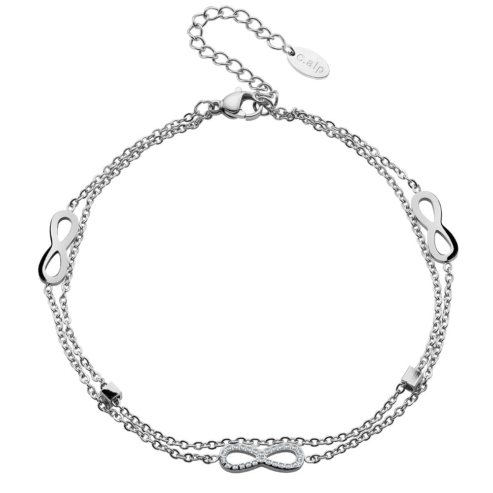 Silberfarbenes Armband mit Unendlichkeitssymbolen und Kristallen von Crystalp.