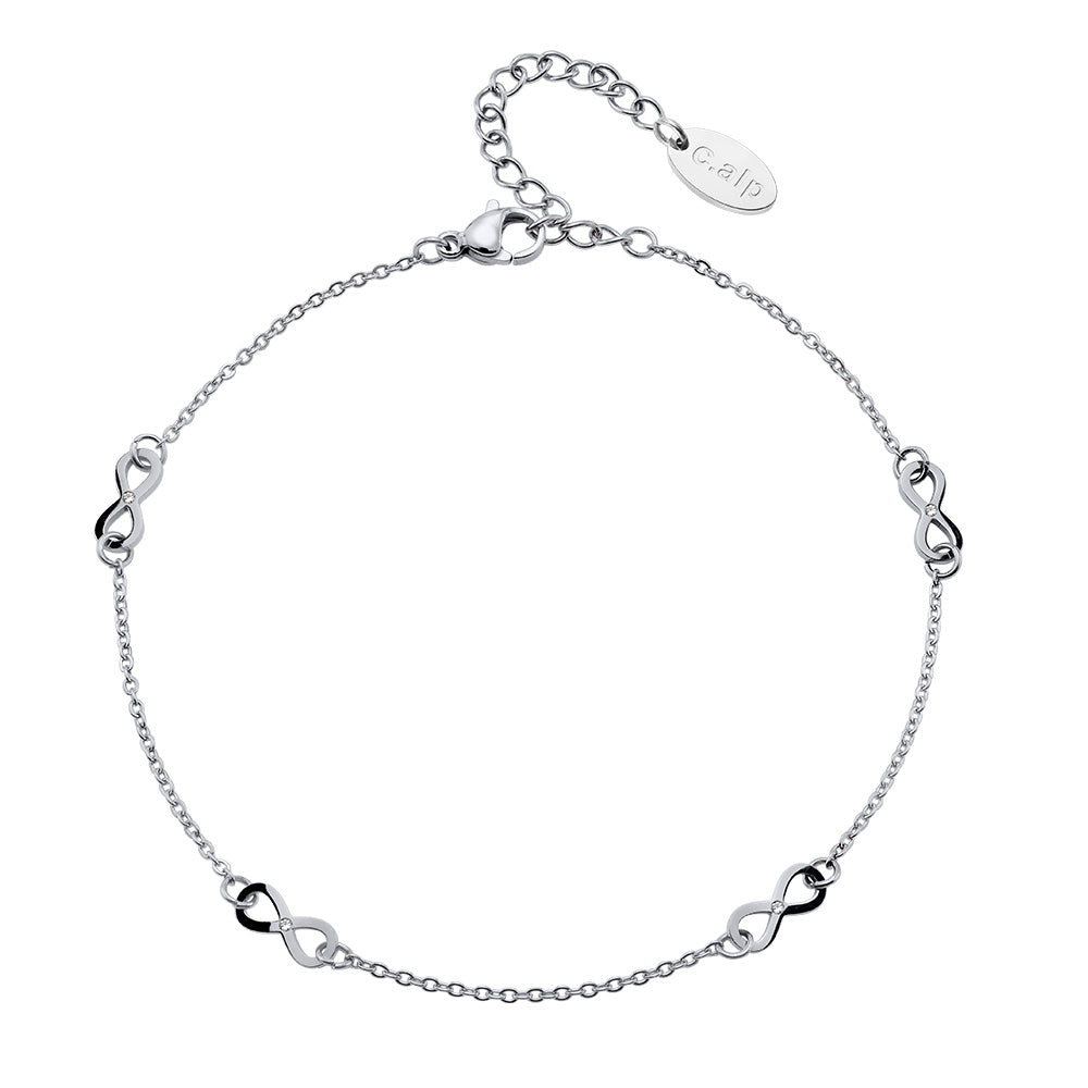 Zierliches Silberfußkettchen mit filigranen Unendlichkeitssymbol-Anhängern von Crystalp