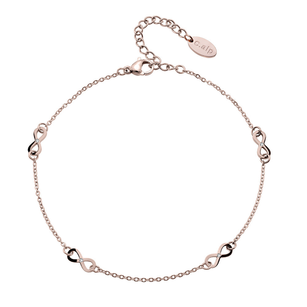 Zierliches Goldfußkettchen mit filigranen Unendlichkeitssymbol-Anhängern von Crystalp