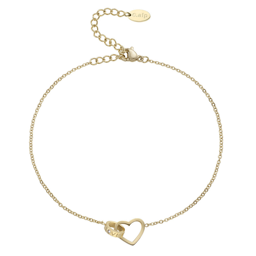 Zierliches Goldfußkettchen mit Herz-Anhänger und Love-Gravur von Crystalp