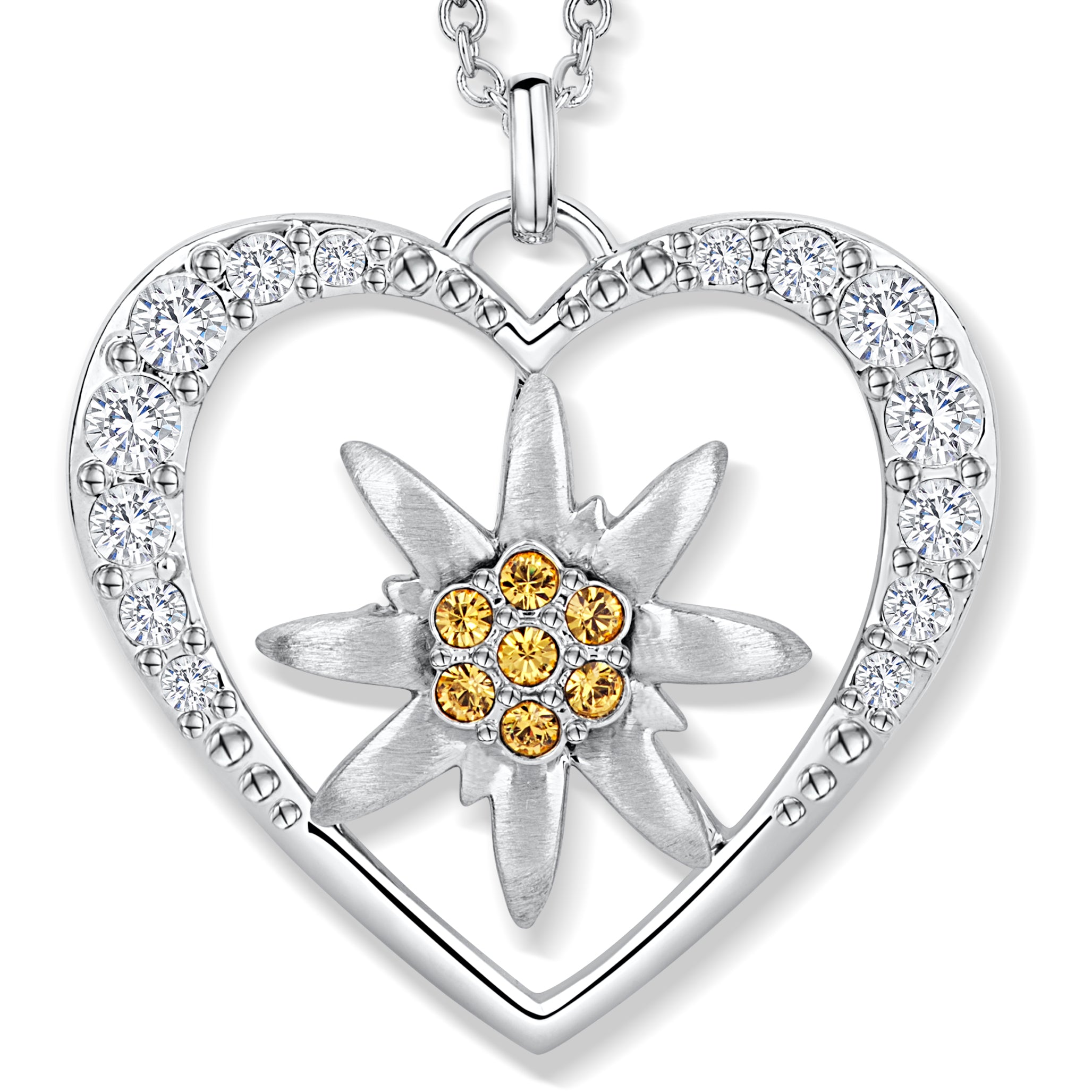 Small Edelweiss Heart Anhänger mit Kette Nahaufnahme