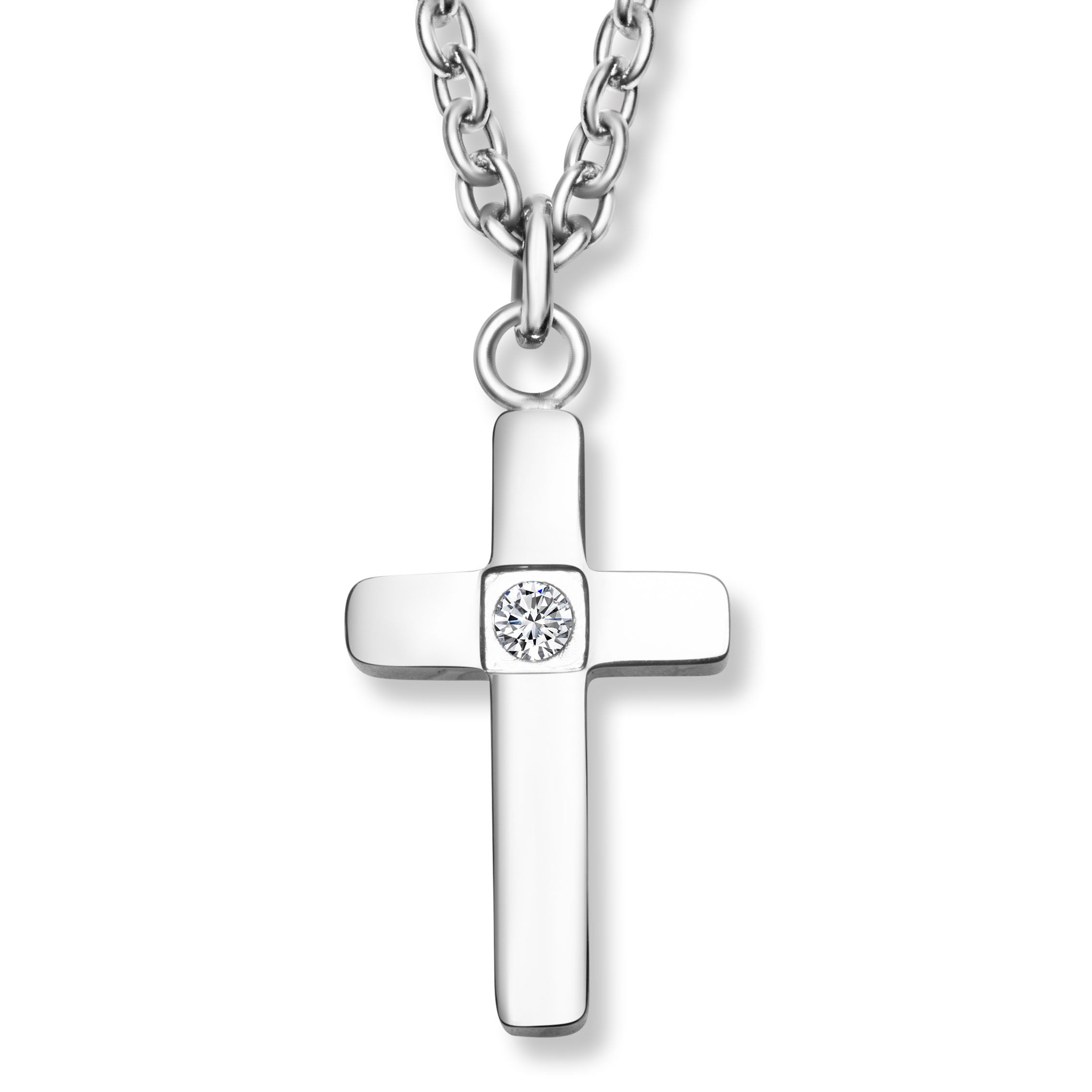 Silber Halskette mit Kreuzanhänger und funkelndem Kristall von Crystalp