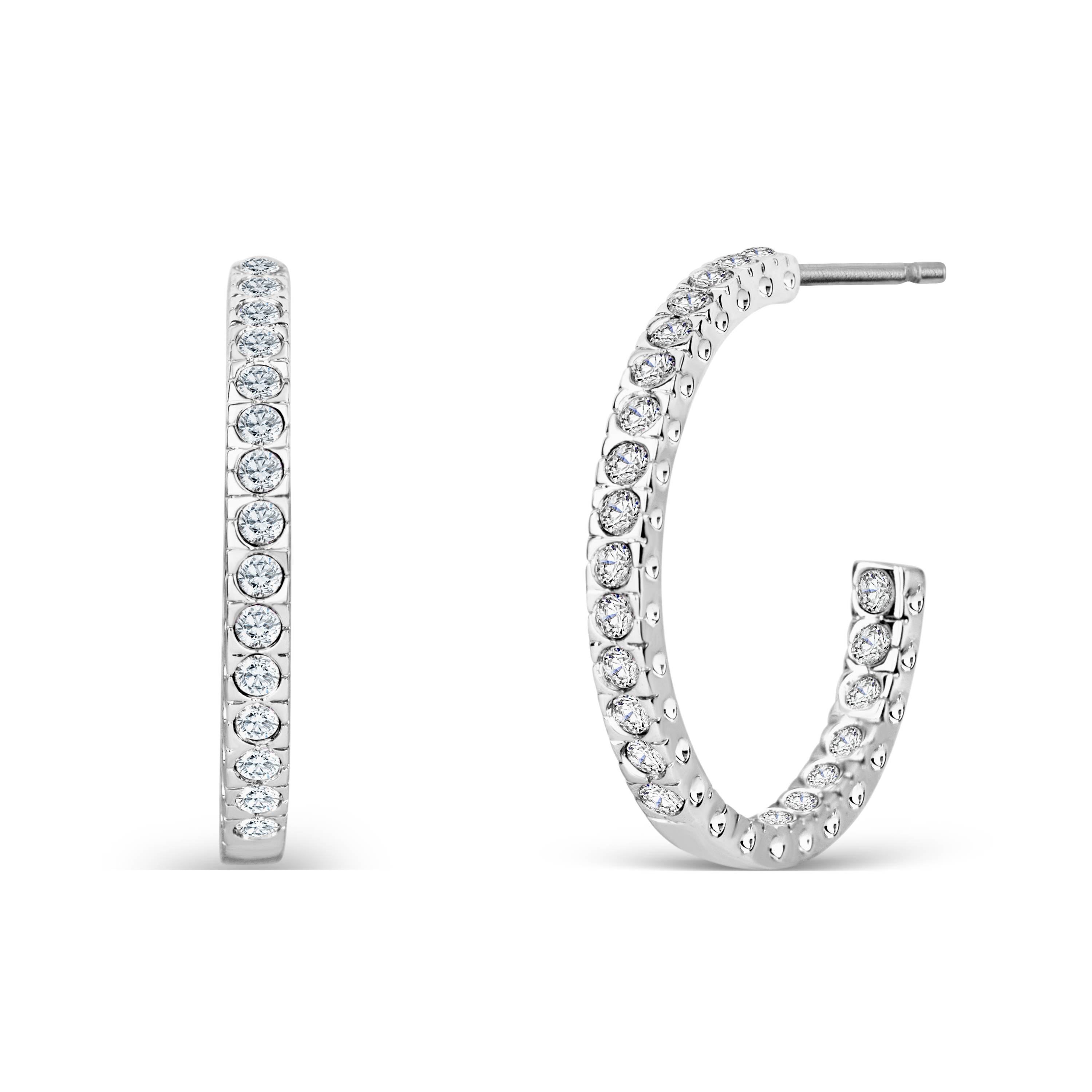 Silberne Halbcreolen mit funkelnden Kristallsteinen in Reihenfassung von Crystalp