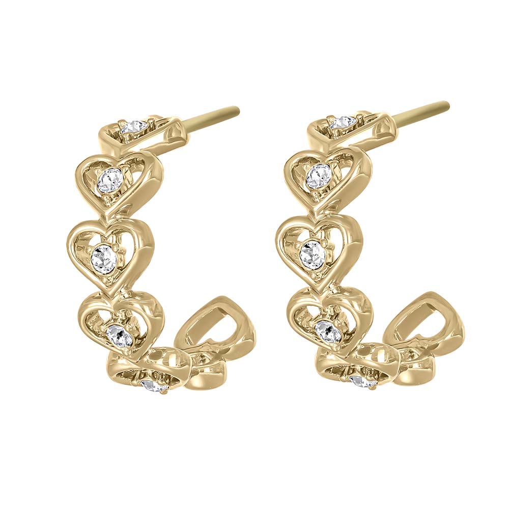 Goldene Herz-Creolen mit funkelnden Kristallen – elegante Damen-Ohrringe von Crystalp in romantischem Design.