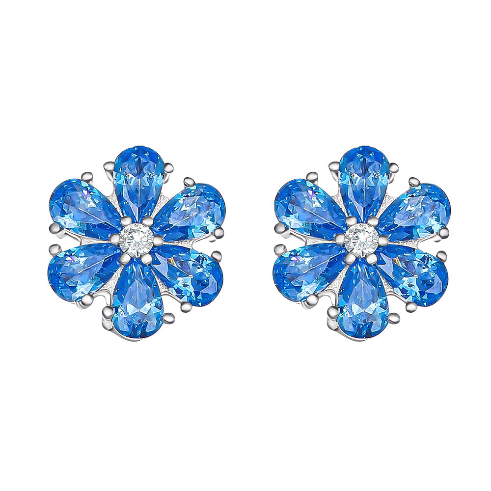 Ohrstecker silberfarben in Blütenform mit blauen Kristallen – funkelnder, eleganter Modeschmuck