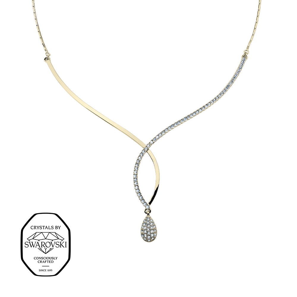 Goldfarbene Halskette mit geschwungenem Design und Swarovski® Kristallen