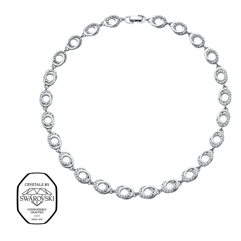 Silberne Halskette mit ovalen Gliedern und Swarovski® Kristallen