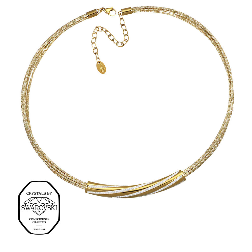 Crystalp Seine Collier aus Edelstahl in Gold, modernes Design mit Swarovski® Kristallen verzier