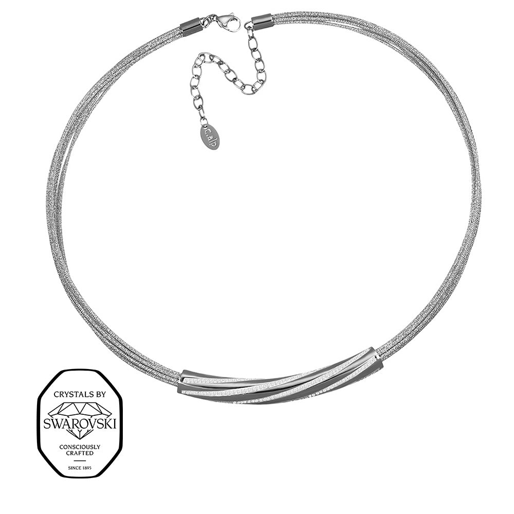 Crystalp Seine Collier aus Edelstahl in Silber, modernes Design mit Swarovski® Kristallen verziert