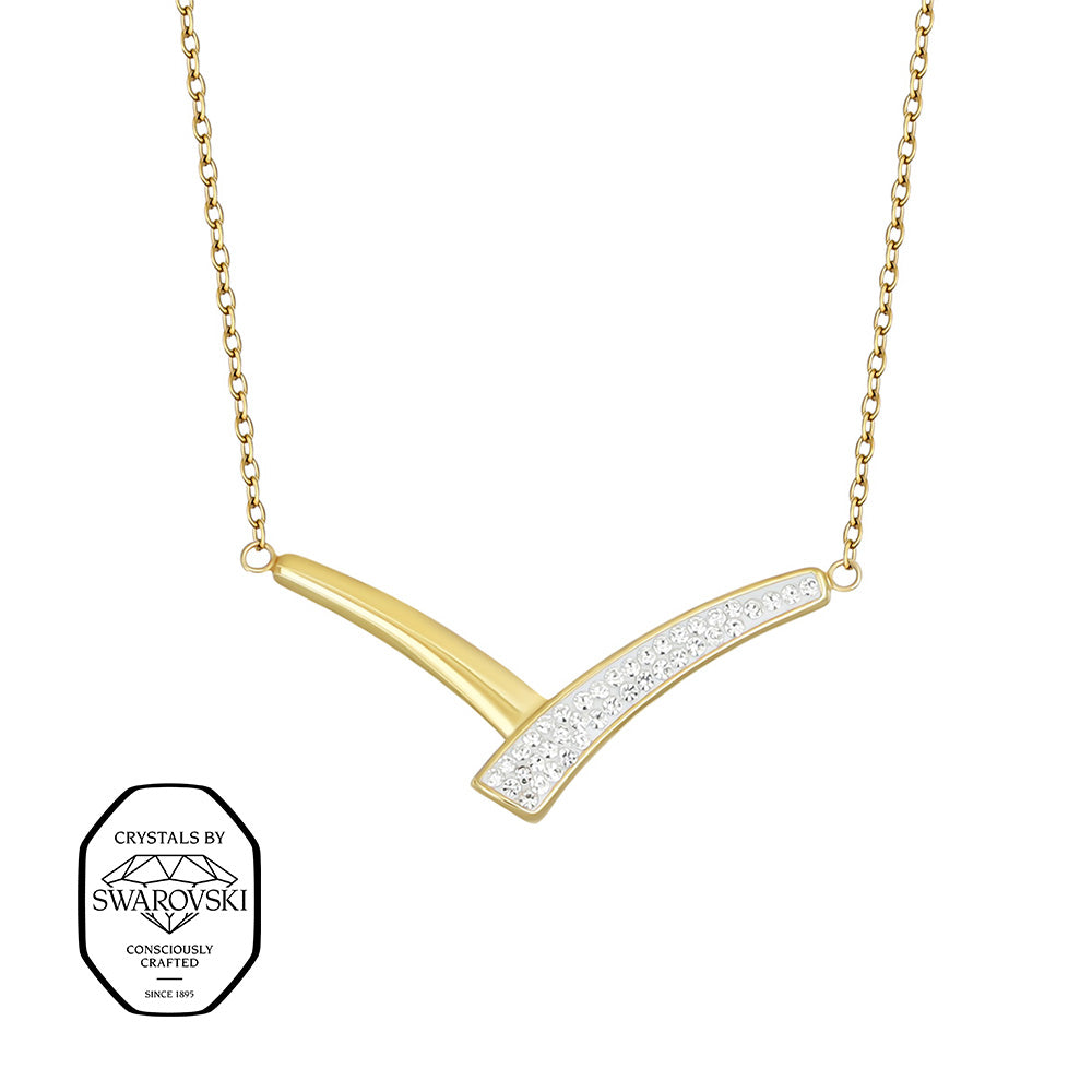 Crystalp Secret Collier aus Edelstahl in Gold, modernes V-Design mit Swarovski® Kristallen verziert