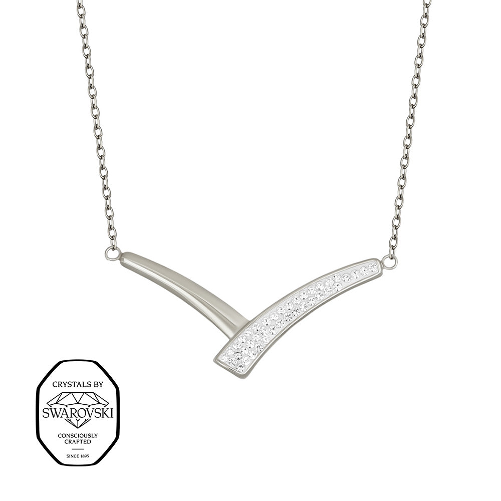 Crystalp Secret Collier aus Edelstahl in Silber, V-Design mit Swarovski® Kristallen verziert