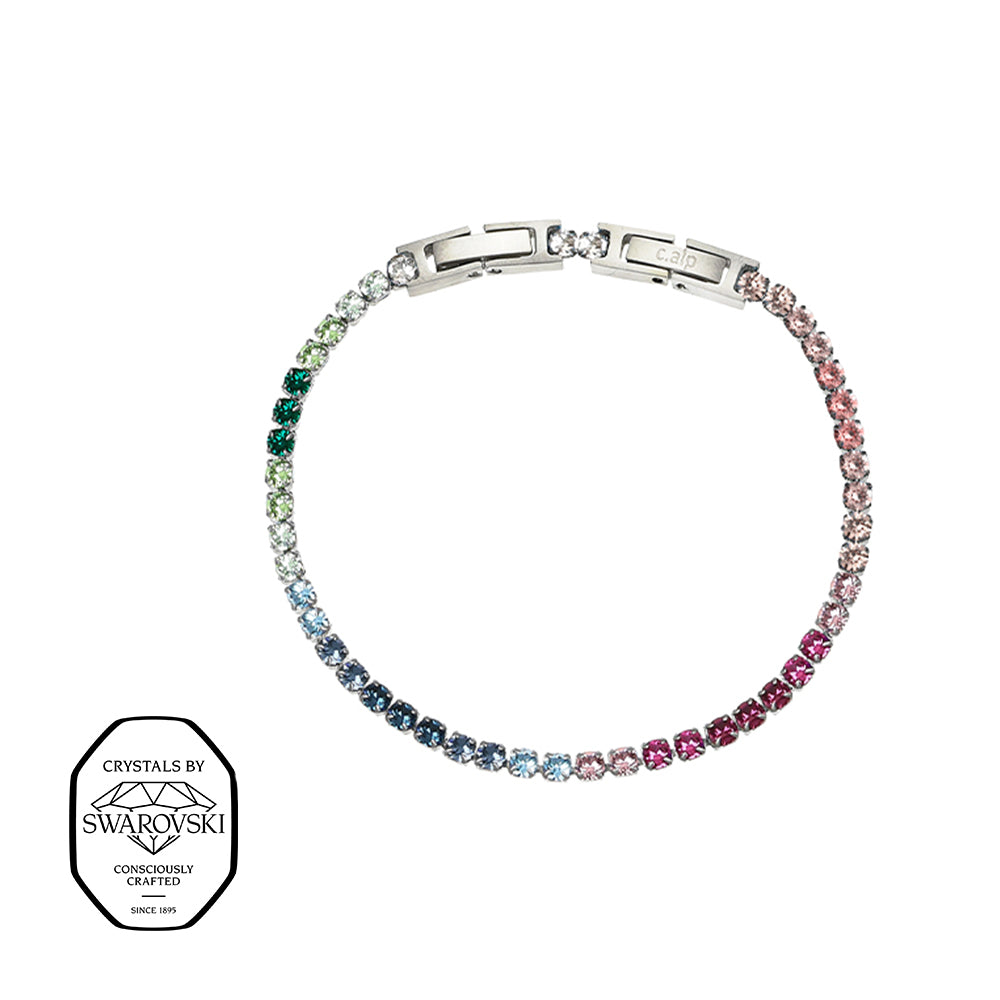 Silberfarbenes Armband mit funkelnden Kristallen in Regenbogenfarben, Marke Crystalp